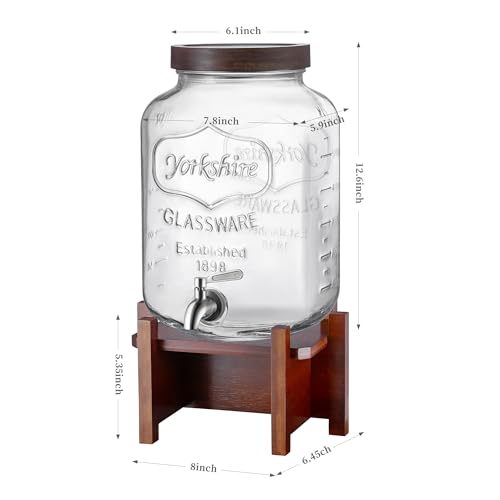 2 Gallon Drink Dispenser with Acacia Wood Stand and Lid
