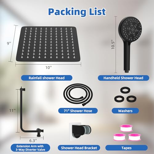 10" Metal Rainfall Shower Head with 10