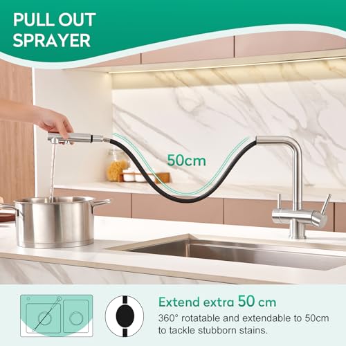 3 Way Kitchen Faucet with Pull Down Sprayer Built
