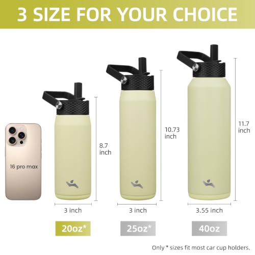 20 oz Insulated Stainless Steel Water Bottle with 3 Lids