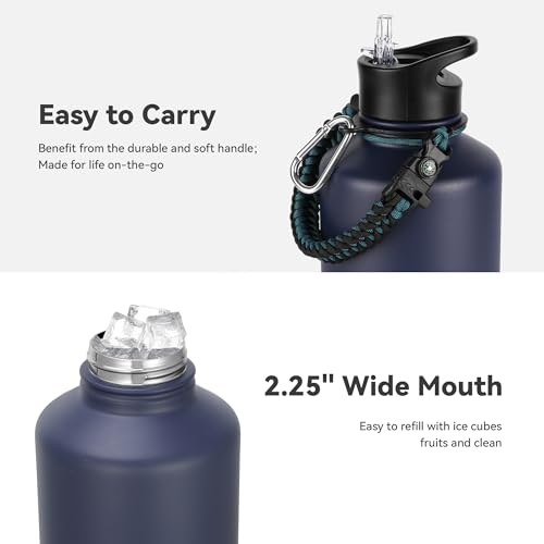 64 oz Insulated Water Bottle with Straw & Spout Lids