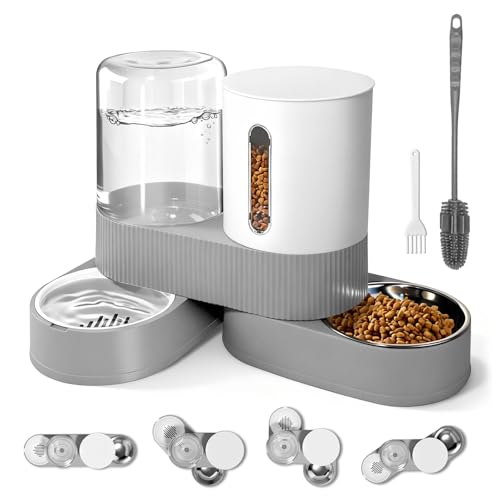 2 in 1 Automatic Gravity Cat Dog Feeder and Water Dispenser with 304 Stainless Steel Bowls