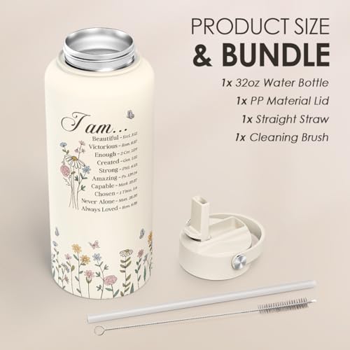 Christian Inspiration Water Bottle 32oz Stainless Steel with Lid & Straw