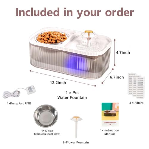 Cat Water Fountain and Stainless Steel Food Bowl