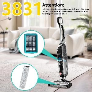 3831 Roller Brush & Filter Replacement Kit Compatible for Bissell Crosswave Hard Floor Expert Vacuum 3831 & HF2 3845N 3845 3847 3848(2 Brush Rolls + 2 Filter) Fit Bissell No. B0555,1637755,1632973 - AquaVibe