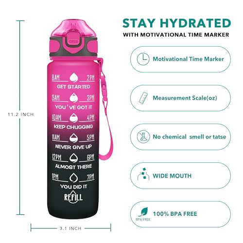 32 oz Drinking Water Bottle with Times to Drink and Straw