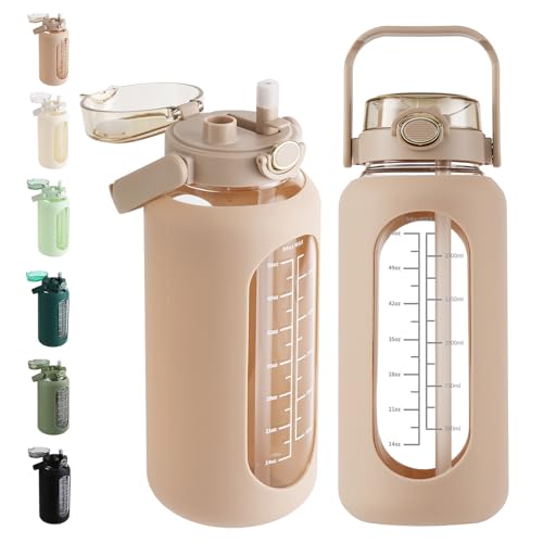 64 oz Glass Water Bottle with 2