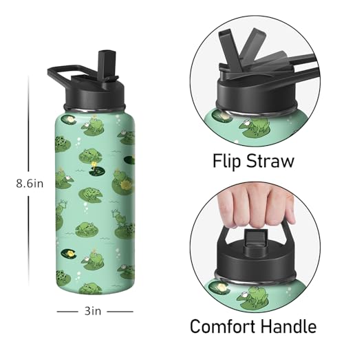 18oz Frog Water Bottle with Handle and Flip Straw