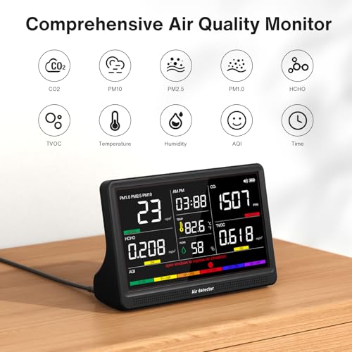 16 in 1 Air Quality Monitor Indoor 7" Wildfire CO2 Monitor