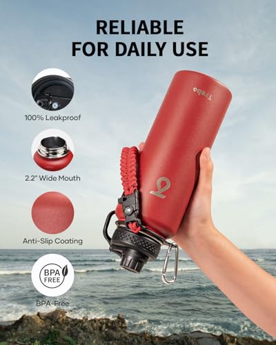 Water Bottle Insulated 40 oz with 3 Lids