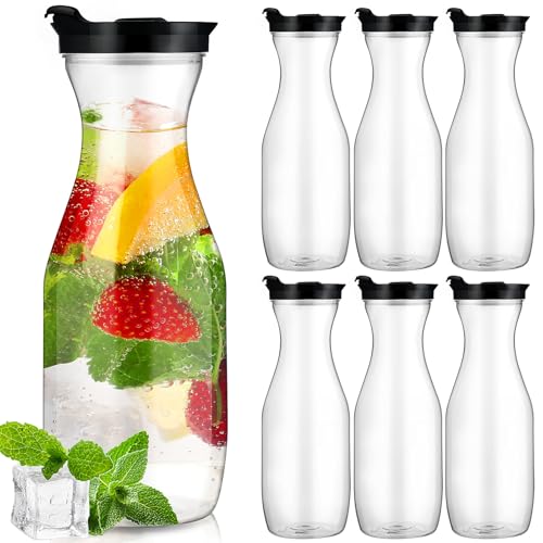 6 Pcs Plastic Water Carafe with Lid 32 Oz Clear (6 Count)