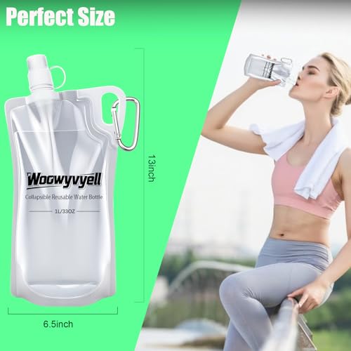 2-Pack 33oz (1L) Collapsible Water Bottles with Mountaineering Buckle, BPA-Free Foldable Travel Bottle for Camping Hiking Running Cycling Mountaineering - Compatible With All 28mm Thread Water Filter (2 Count)
