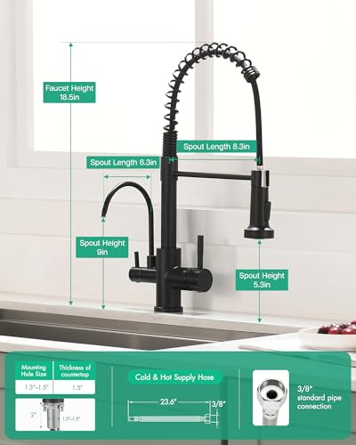 3 in 1 Kitchen Faucet with Pull Down Sprayer Matte Black