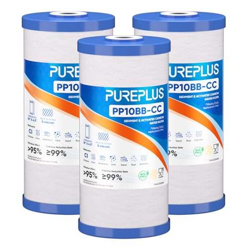 5 Micron 10" x 4.5" FXHTC Whole House Sediment and Carbon Water Filter Replacement Cartridge for GE GXWH40L (3 Count)