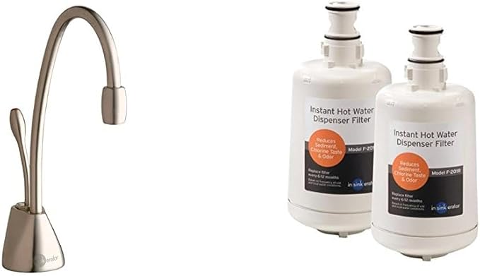 InSinkErator F-GN1100SN Contemporary Instant Hot Water Dispenser Faucet, Satin Nickel & F-201R Replacment Water Filter Cartridges, 2 Count (Pack of 1), White, 2 Pack