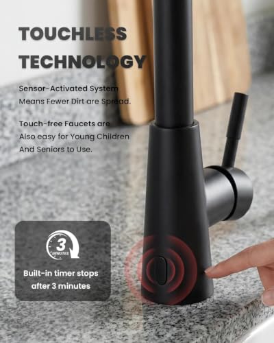 Black Touchless Kitchen Faucet Motion Sensor with Pull Down Sprayer