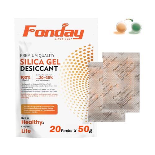 50Gram 20Packets Fonday Moisture Indicating Silica Gel Desiccant Packs (20 Count)