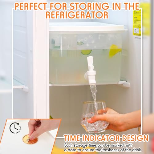 2 Pack 3.5 Gallon Drink Dispenser for Fridge with Spigot Water Dispenser Leak Proof Lids Filter Screen Beverage Juice Container Sealed Plastic Lemonade Milk Cold Hot Drink Tea Jug for Party (2 Count)