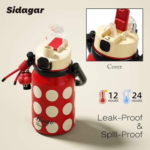 32 oz Leak proof Insulated Water Bottle with Straw & Handle Red