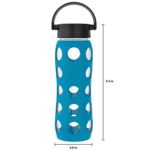 22-Ounce BPA-Free Glass Water Bottle with Classic Cap and Protective Silicone Sleeve, Teal Lake