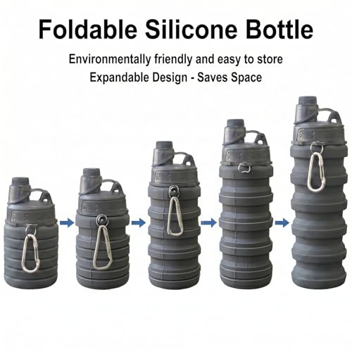 Collapsible Water Bottles Two Pack Travel Sports Portable Sport Water Bottle comes with mountaineering Buckle 500ml silicone Water (2 Count)