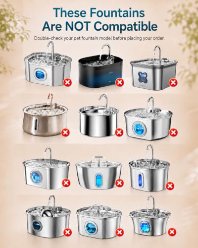 24 Pack Cat Water Fountain Filter for Stainless Steel Pet Water Dispenser (12 Count)