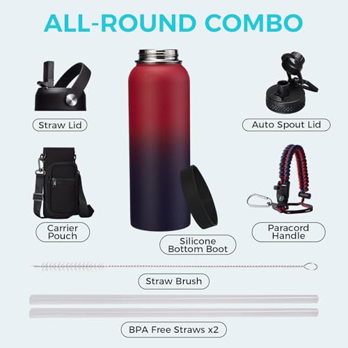 40 OZ Insulated Water Bottles with Straw Lid (40 Count)