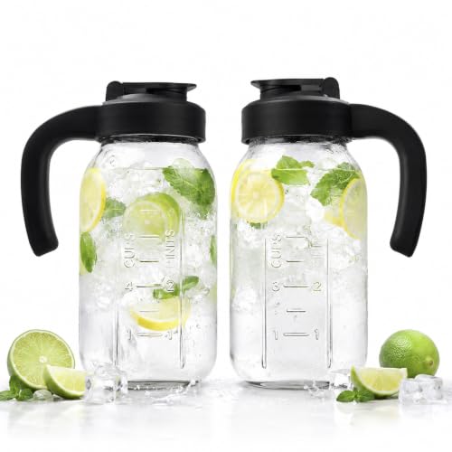 New Updated Glass Pitchers with Lid (2 Count)
