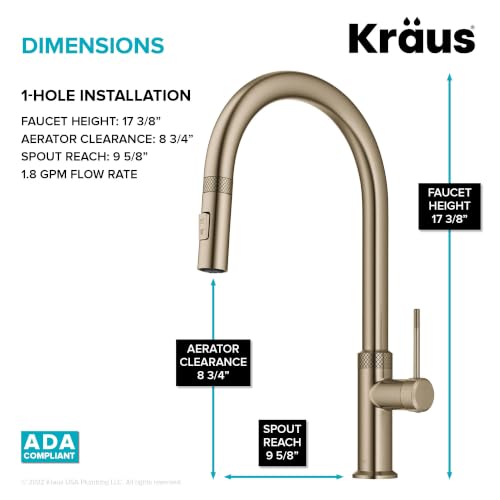 Brushed Gold 17 in Pull Down Kitchen Faucet KPF