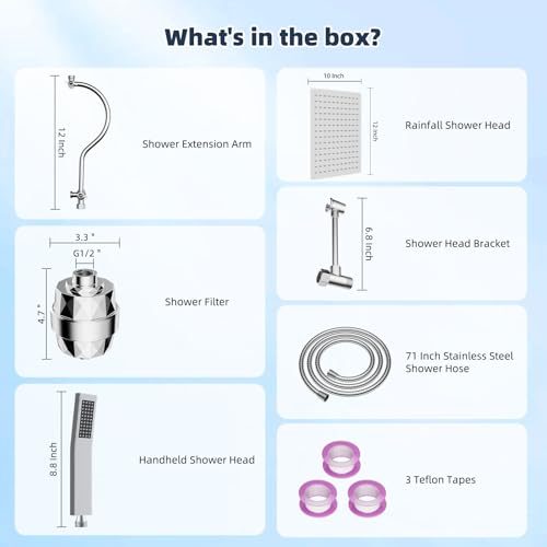 All Metal 12'' Filtered Rainfall Shower Head Combo