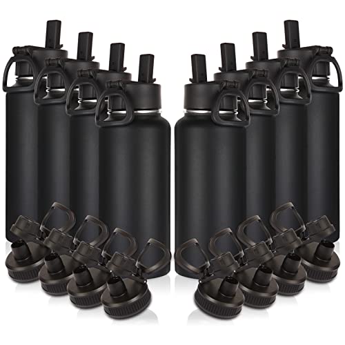 32oz Insulated Water Bottles Bulk 8 Pack with Straw Lid & Spout Lid (8 Count)