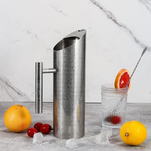 Modern Stainless Steel Water Pitcher Resistant Metal Drink Pitcher with Ice Guard 53 Ounce Polished Serving Jug for Water