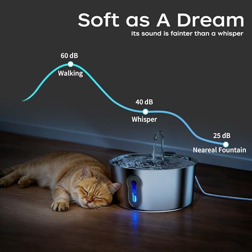 4L 135oz Large Cat Water Fountain Advanced 304 Stainless Steel with Detachable Tank (135 Ounce)
