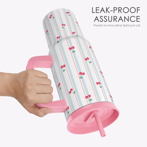 Cherry Stainless Steel Locking Lid Silicone Straw Tumbler with Handle 40oz