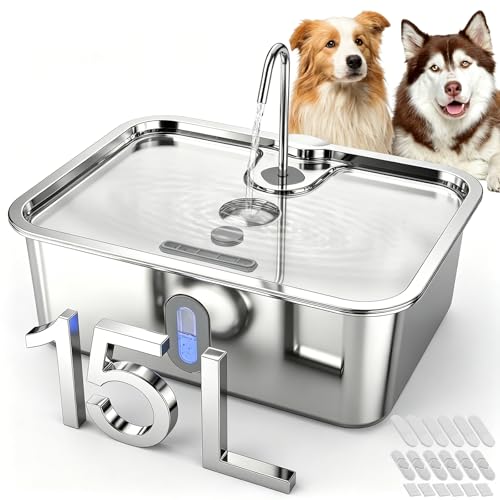 15L 4Gal Stainless Steel Dog Water Fountion Pet Fountain (50 Pound)
