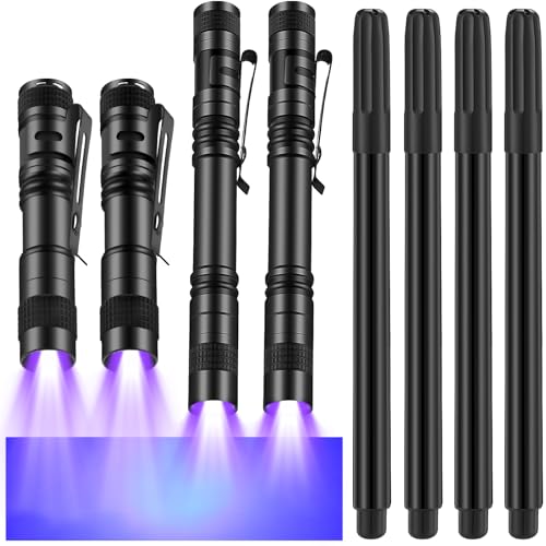 8 Pcs Black Light Markers Set 4 Invisible Ink Pen 4 Mini UV Flashlights Invisible Ink Marker Disappearing Pen for Spy Gadgets Secret Message Gift Party Favors (8 Count)