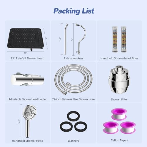 5 spray Filtered Rainfall Shower Head Combo