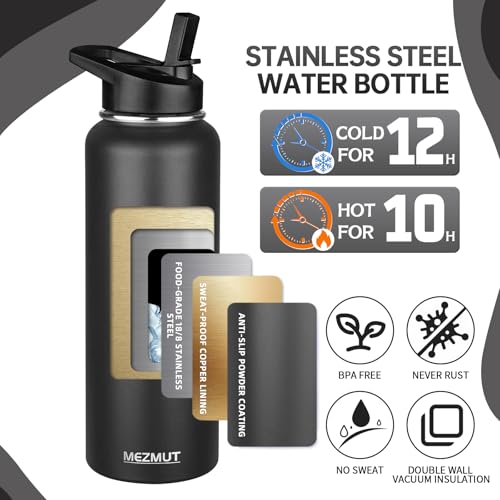 40oz Large Metal Sports Insulated Water Bottle with 2 Lids