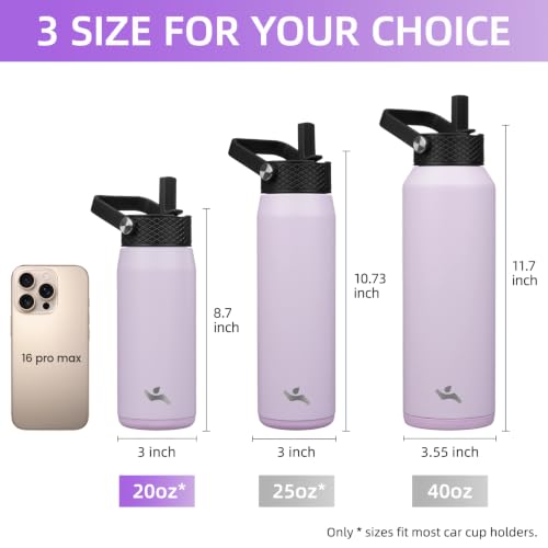 20 oz Insulated Stainless Steel Water Bottle with 3 Lids