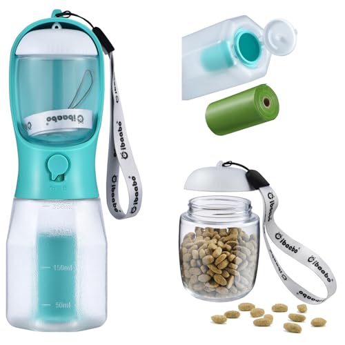 Dog Water Bottle with Food Container & Poop Bag Holder & Filter