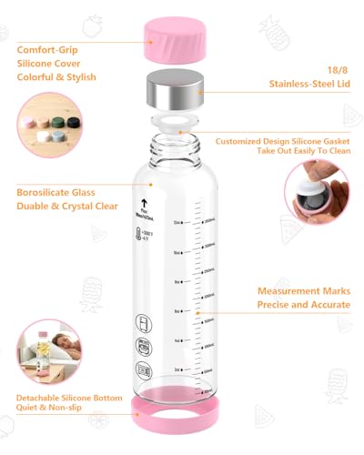 Borosilicate Glass Water Bottles with Stainless Steel Lid 20 oz (4 Count)