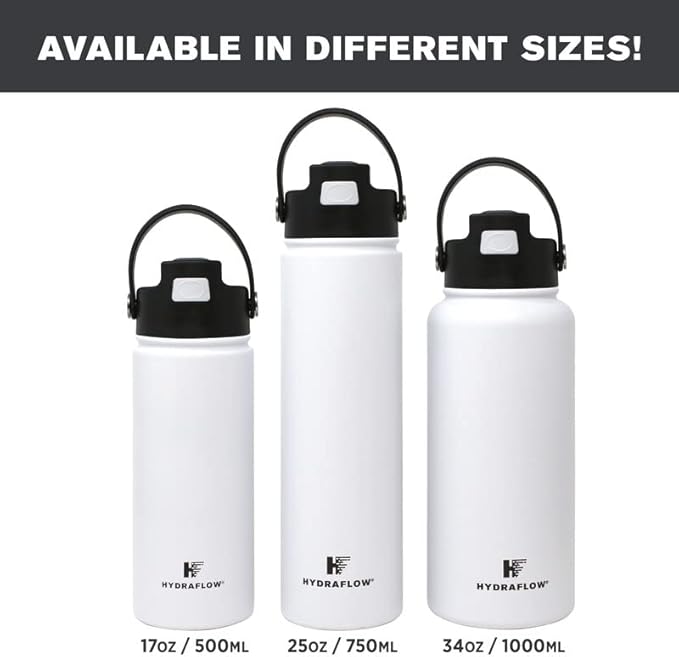 Hydraflow Hybrid - Triple Wall Vacuum Insulated Water Bottle with Flip Straw (34oz, Clay) Stainless Steel Metal Thermos, Reusable Leak Proof BPA-FREE for Sports and Travel