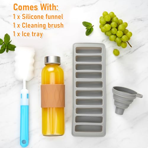 18oz Glass Juice Bottles with Stainless Steel Lids Leak Proof 3 Pack (3 Count)