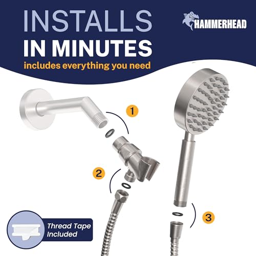 Solid Metal LOW FLOW Handheld Shower Head with Hose and Brass Holder