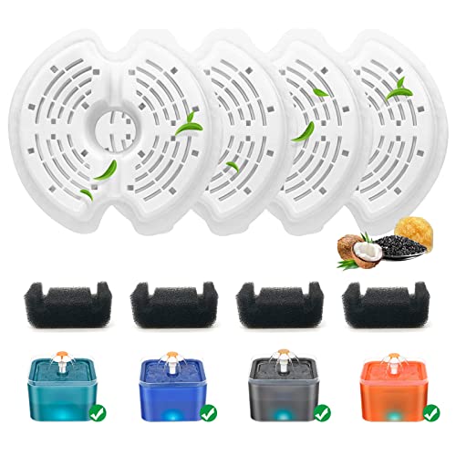 4 Pack Cat Water Fountain Filters with 4 Sponges