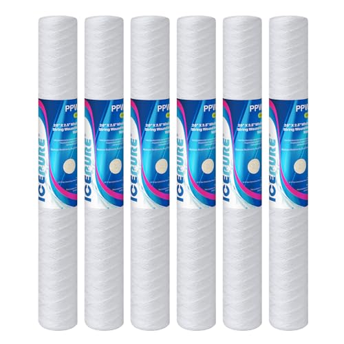 5 Micron 2.5" x 20" Whole House String Wound Polypropylene Sediment Filter for Well Water (6 Count)