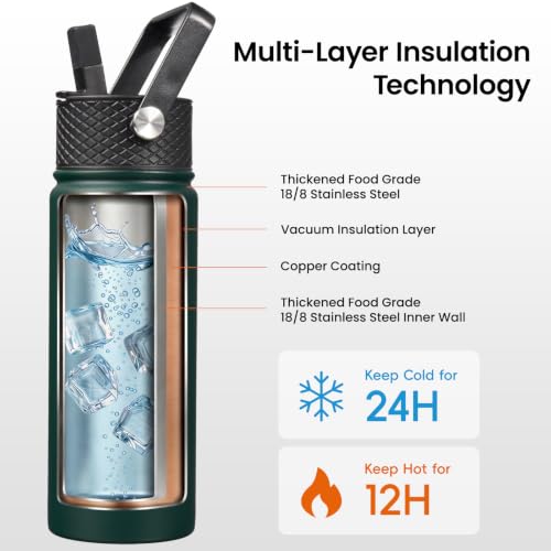 18 oz Insulated Stainless Steel Water Bottle with Straw Lid