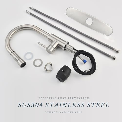 Kitchen Faucet with Pull Down Sprayer SUS304 Stainless Steel High Arc Brushed Nickel Pull Out Kitchen Sink Faucets Utility Laundry Farmhouse Camper Rv Modern for 1 or 3 Hole Sink