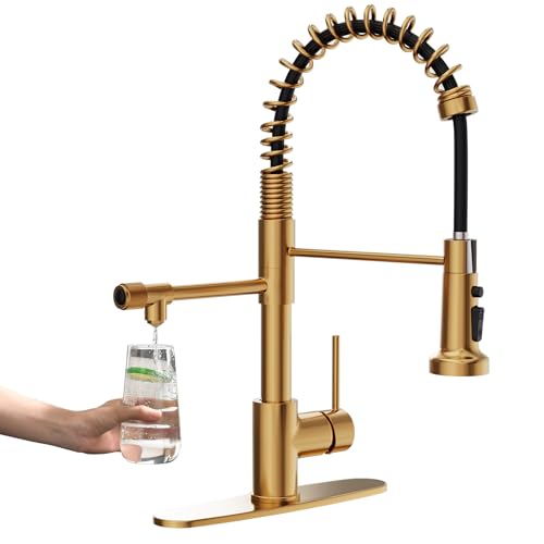 Brushed Gold Drinking Water Faucet 3 in1 Commercial Style Pull