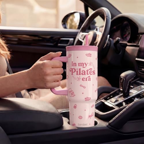 Pilates Stainless Steel Locking Lid Silicone Straw Tumbler with Handle 40oz